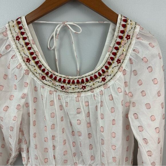 Anthropologie Boho Beaded Tie-Back Knit Blouse NWT Size XS - Picture 5 of 12